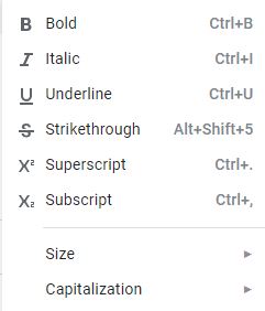 Doc Format Text menu 
